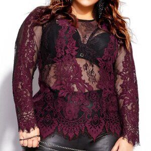 City Chic Lace Black and Brick Red Top. New With Tags